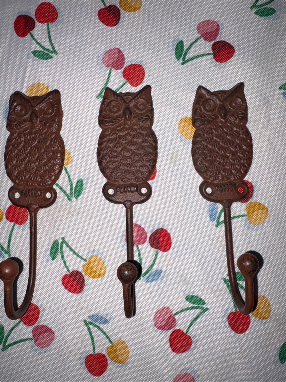 Brown Owl Wall Hook Set - Decorative Cast Iron